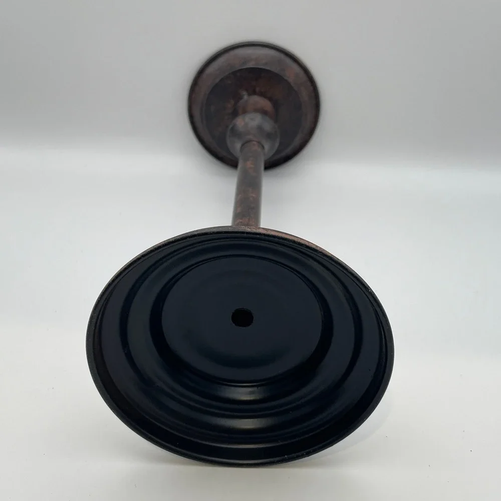 Bronze Metal Pillar Candle Holder 11.5 Inch Tall Rustic Pedestal Stand Decor NEW